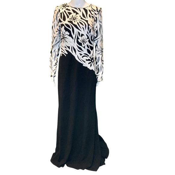 NWT Tadashi Shoji Black and White Juanita Sequin Embellished Gown - Sz 8 - Picture 3 of 10